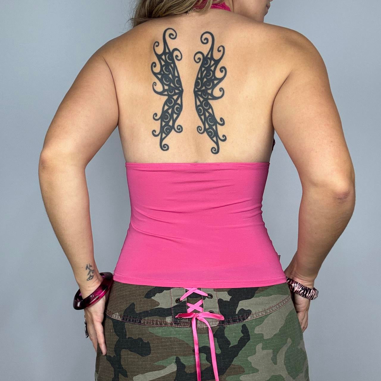 Euro Y2K Pink Lace Detail Halter Top (S)