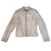 2000s Painted Rose & Studded Leather Jacket (S/M)