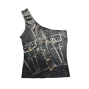 Burberry Denim Print One Shoulder Tank (XS/S)