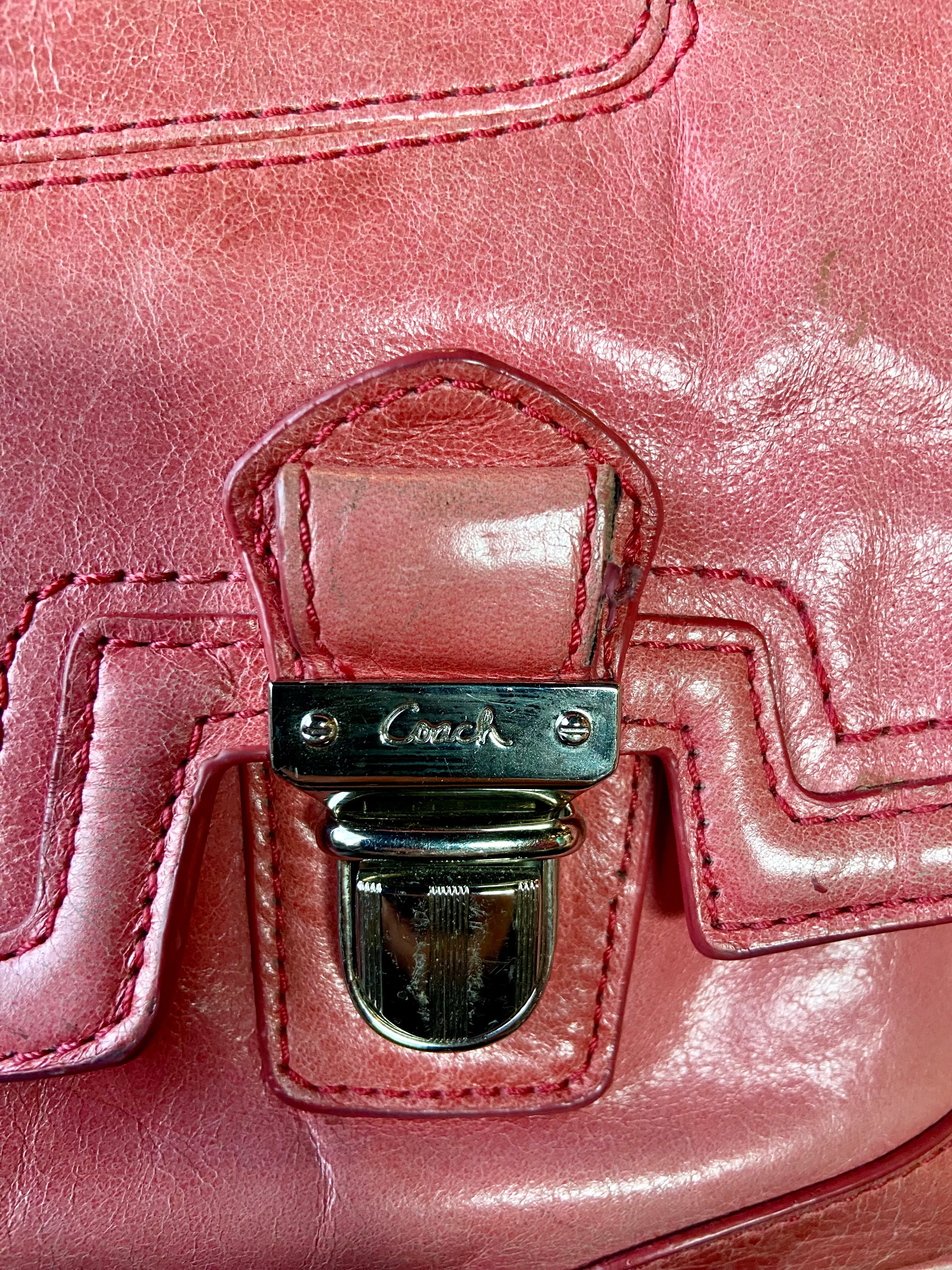 Coach Poppy Pink LeatherPushlock Satchel Bag