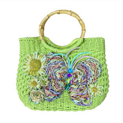 Vintage Beaded Straw Butterfly Tote