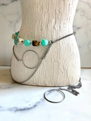 Circle beads & stones layered chain belt