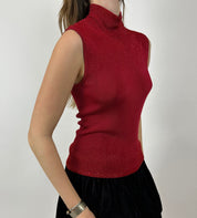 90s Scarlet Beaded Turtle Neck Tank Top (M)