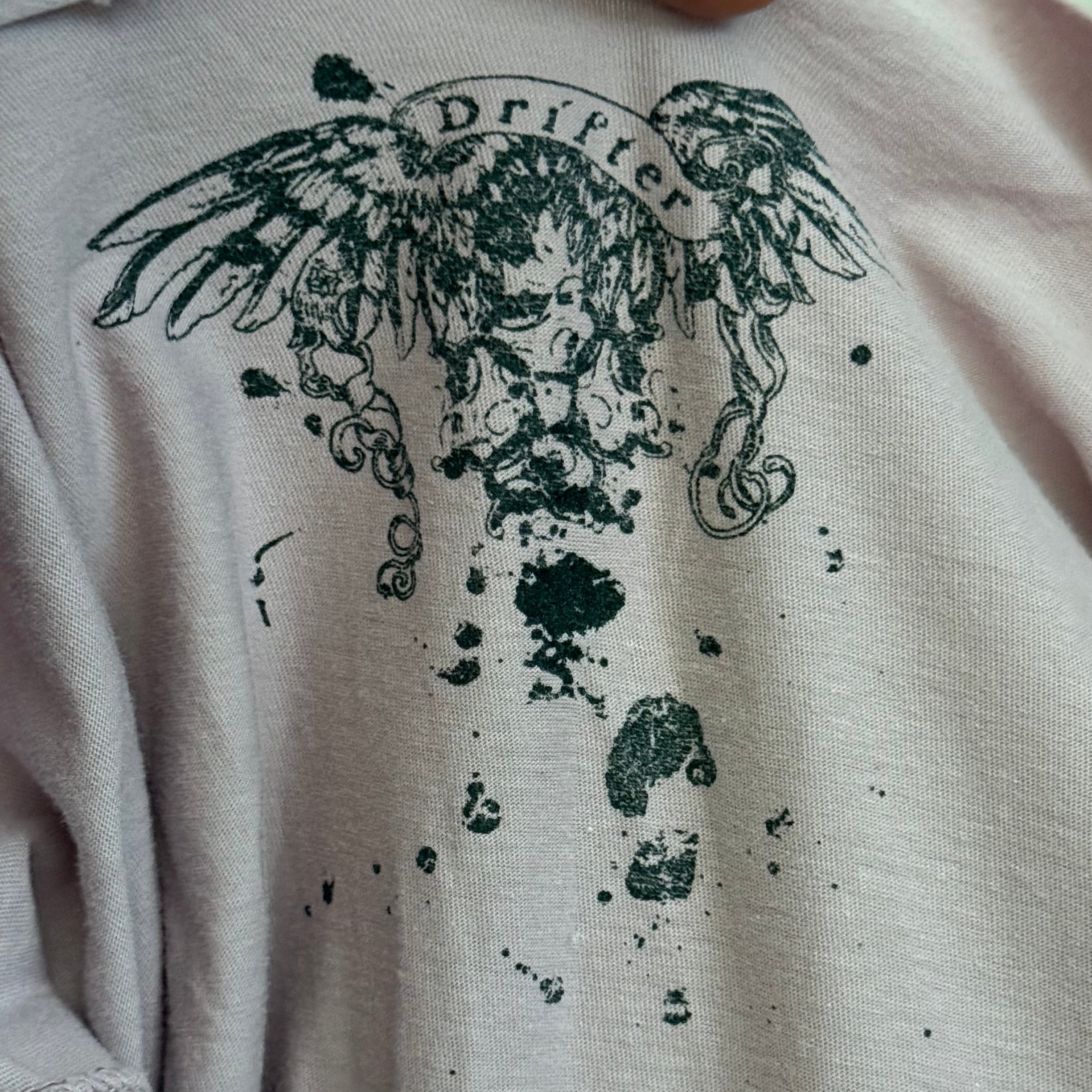 Y2k archival drifter pink graphic tunic shirt (S)