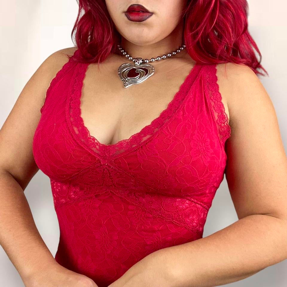 00s Ruby Red Lace Trim Cami (Medium)