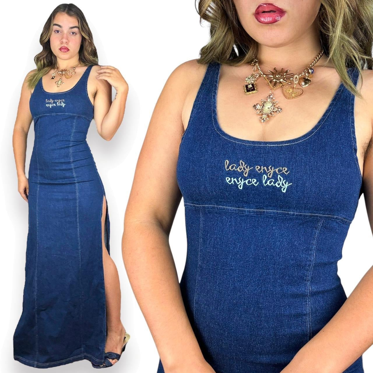 Y2K Sexy Denim Maxi Dress (S)
