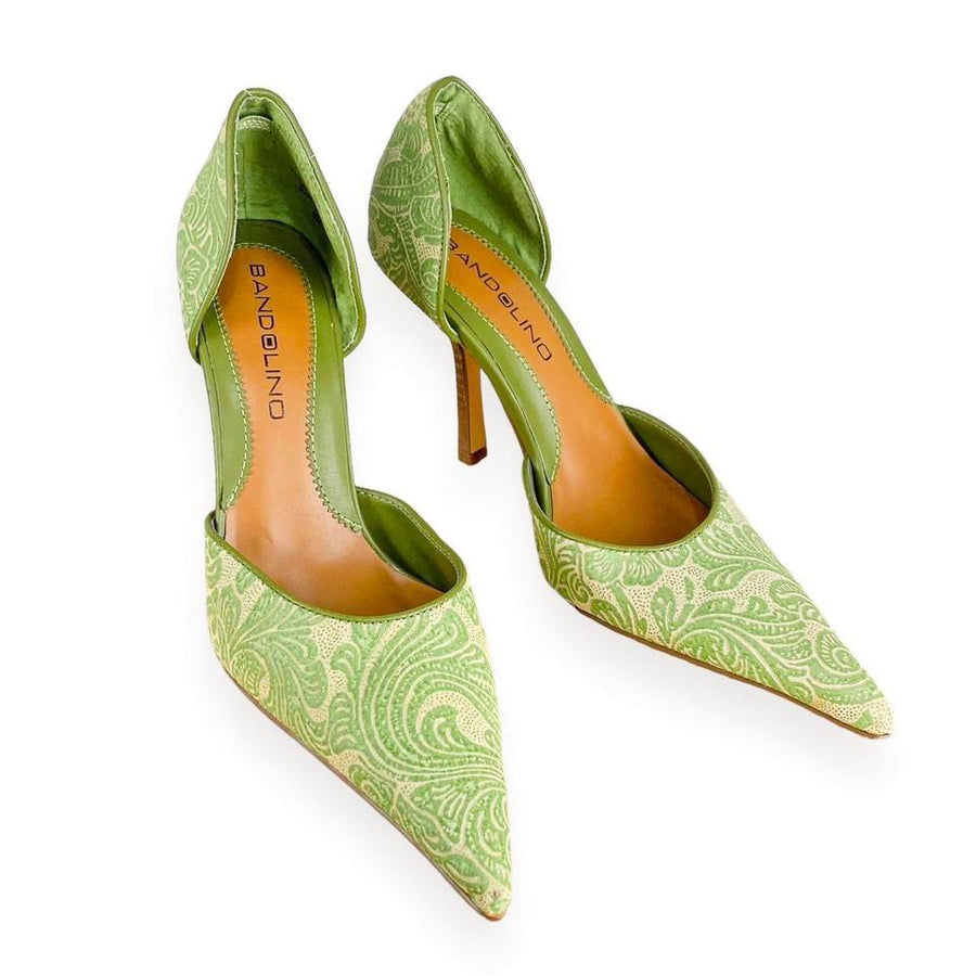 2000s Lime Floral Embossed Pumps (6)