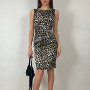 Caché Satin Leopard Print Midi Dress (S)