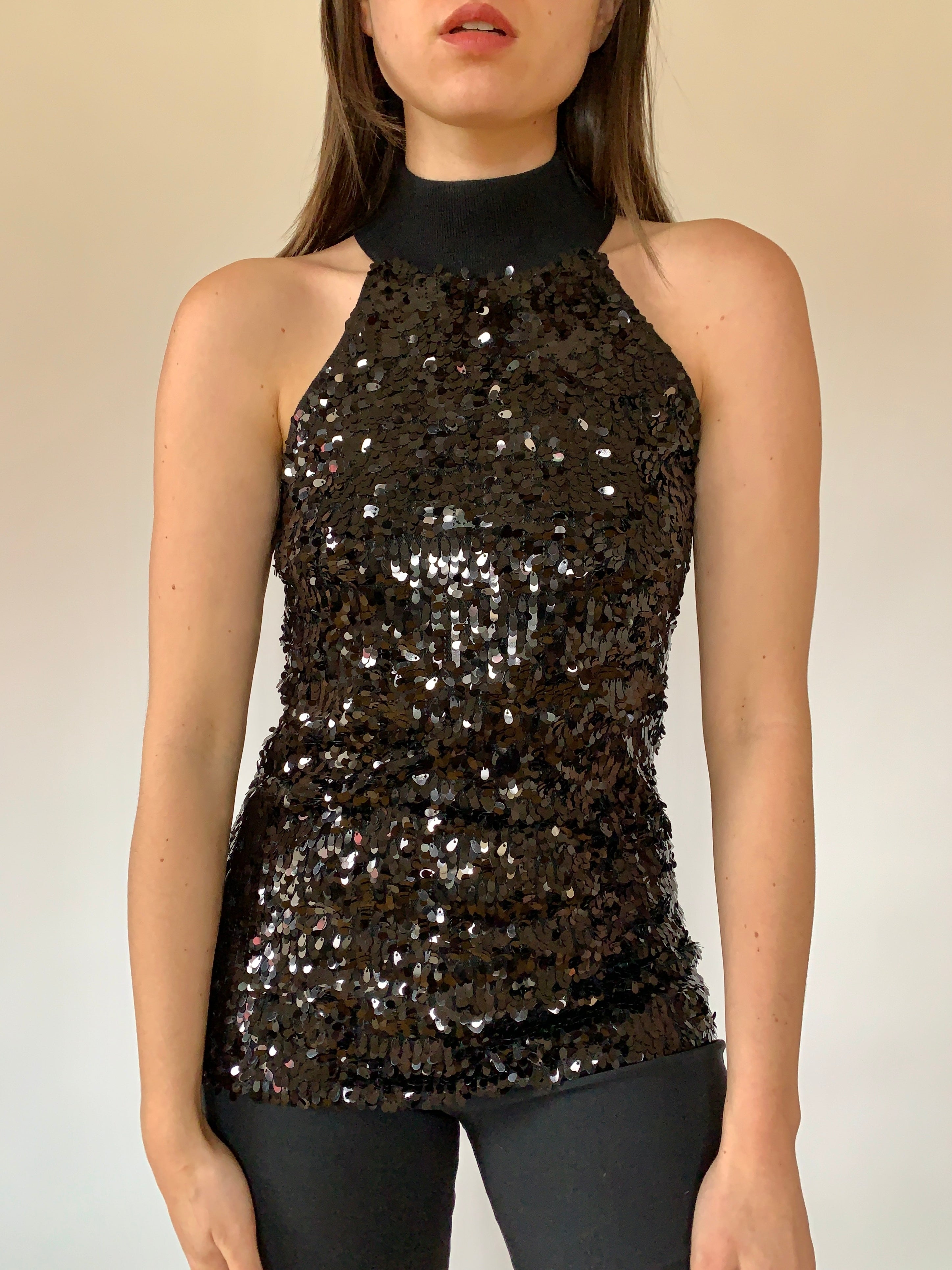 Y2K Noir Sequin Top (S)