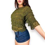 90s Mossy Crochet Ruffle Top (M)