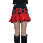 Hand-made Red Punk Pleated Mini Skirt (XS)