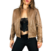 90s Mocha Leather Bomber Jacket (M)