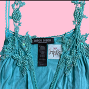 Bisou Bisou Soft Aqua Beaded Lace Trim Tank (XS)