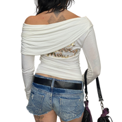 Vintage Italian Draped Off the Shoulder Longsleeve (S/M)