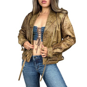 Vintage Tie Front Leather Bomber Jacket (M)