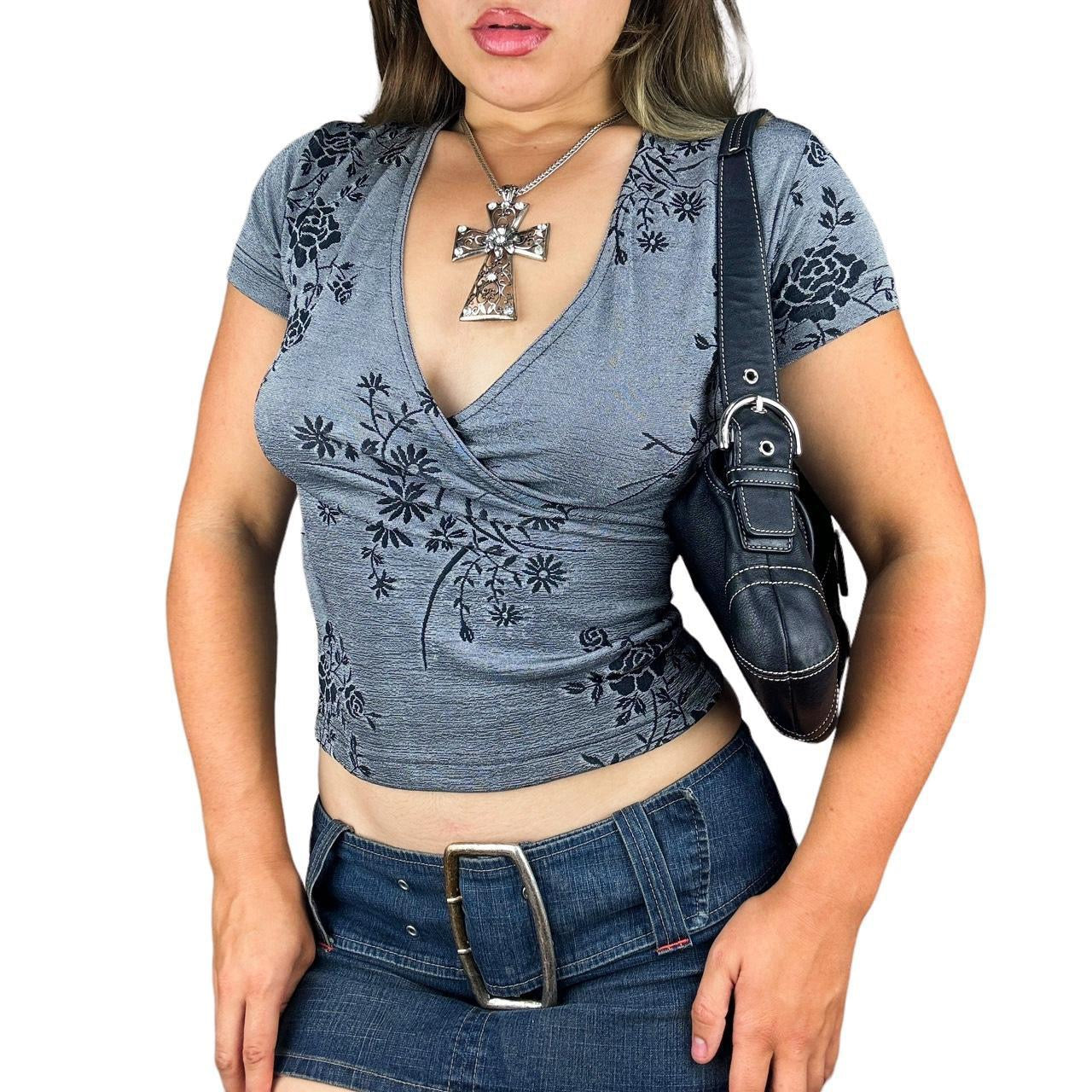 90s Slinky Floral Wrap Top (M)