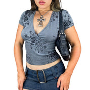 90s Slinky Floral Wrap Top (M)