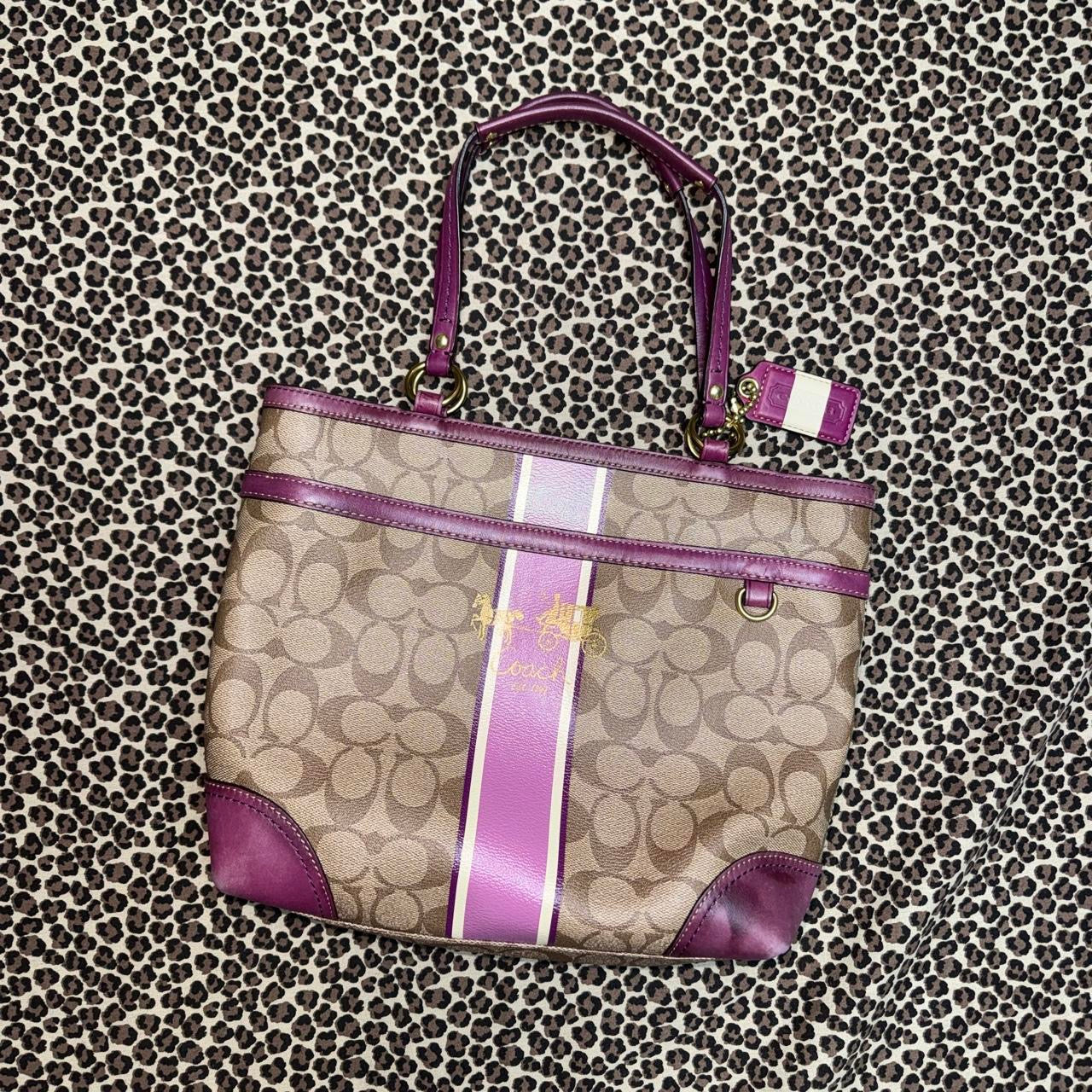 Vintage Coach Beige & Purple Signature Logo Bag
