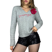 Hand-Embroidered “Smart + Sexy” Cashmere Sweater (M)