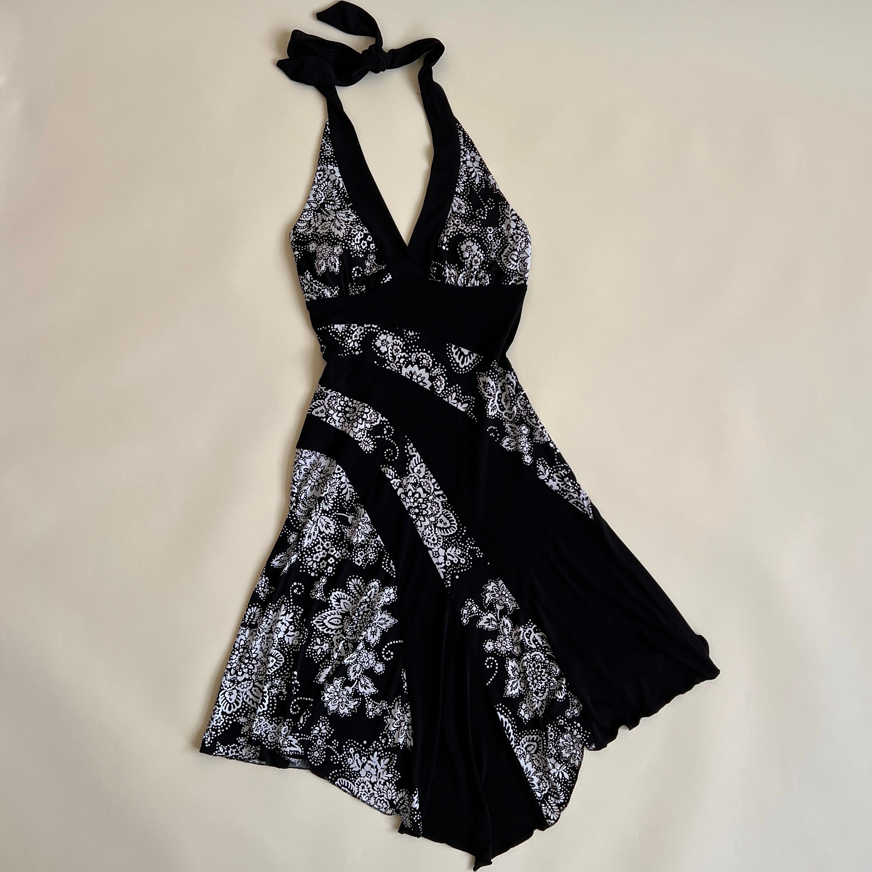 00s b&w print midi halter dress (M)