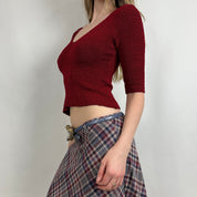 Vintage Cherry Red Slinky Knit Top (M)