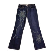 Y2K Beaded Floral Flare Jeans (XL)