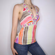 Y2K BCBG Colorful Summer Halter Top (XS)