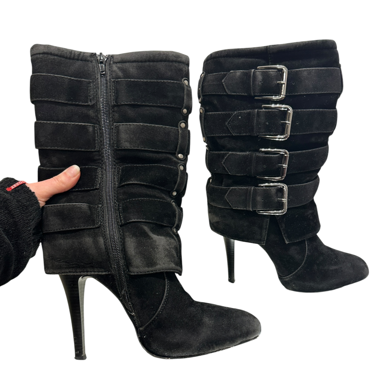 Vintage 2000s Y2K Moto Biker Buckle Stiletto Ankle Boots (UK 5 US 7)