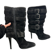 Vintage 2000s Y2K Moto Biker Buckle Stiletto Ankle Boots (UK 5 US 7)