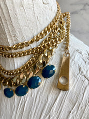 Gold & blue chain belt