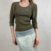 Vintage Olive Tank Top & Shrug Set (S)