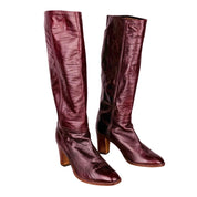 70s Oxblood Knee High Leather Boots (6.5)