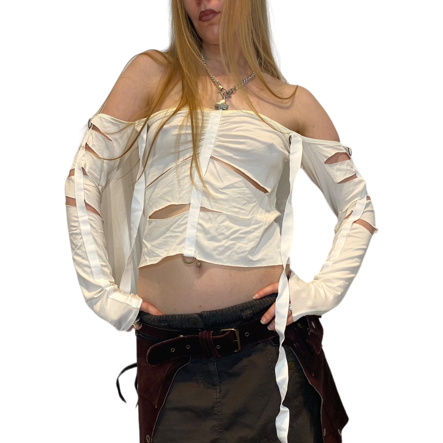 Deadstock Slash String Off The Shoulder Long Sleeve (S/M)