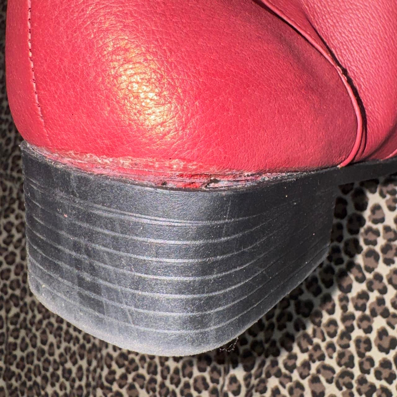 Burgundy Real Leather Knee High Block Heel Boots (10.5)