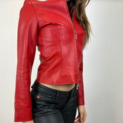 Vintage Red Fitted Leather Jacket (XS)