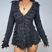 Early 2000s Grey Ruffle Cardigan (M)