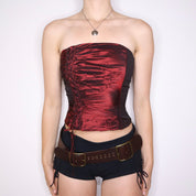 90s Iridescent Red Silk Corset Top (S)