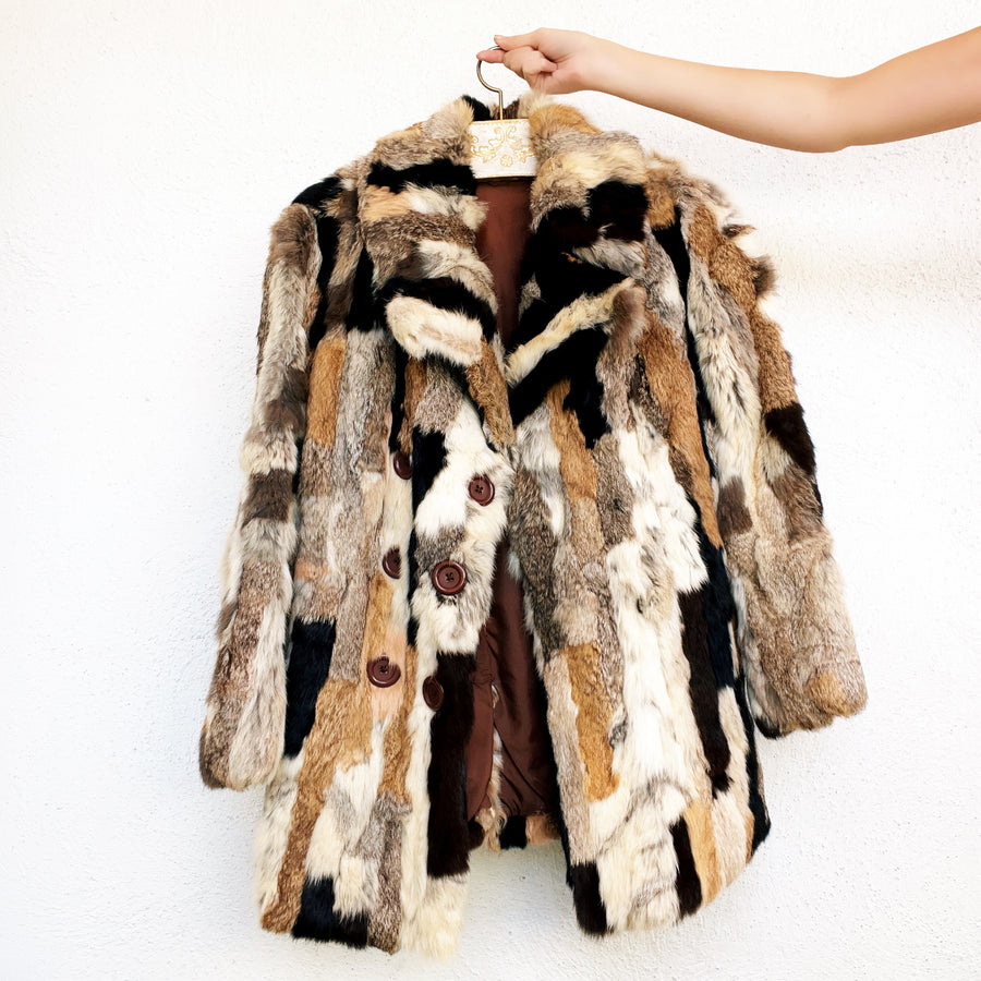 Patchwork rabbit sale fur coat