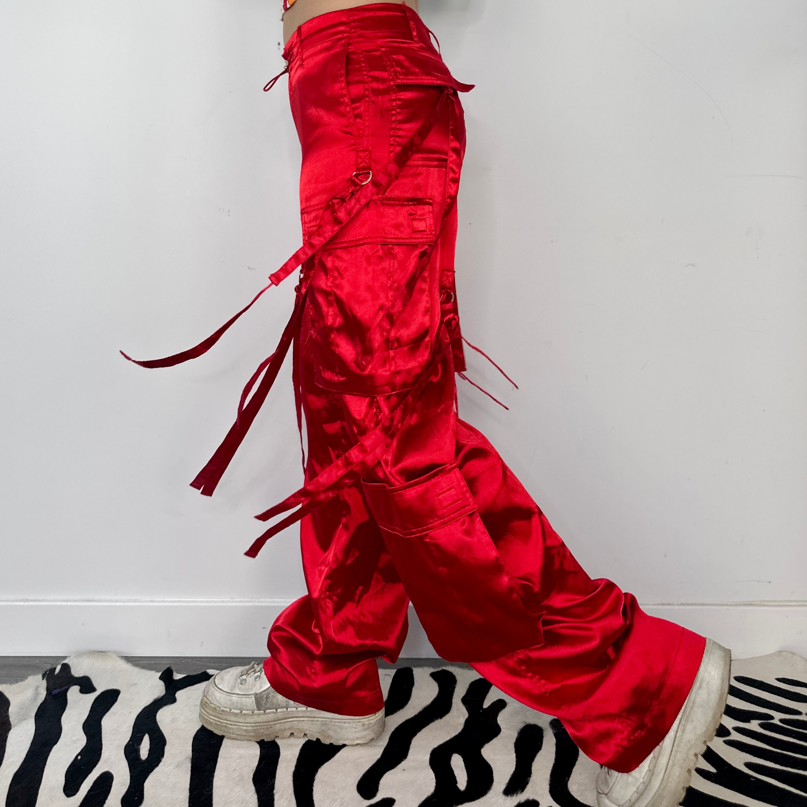 Cherry Red Satin Cargos (S)