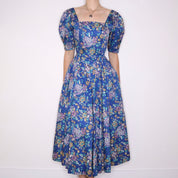 90s LAURA ASHLEY Blue Floral Maxi Dress (M)