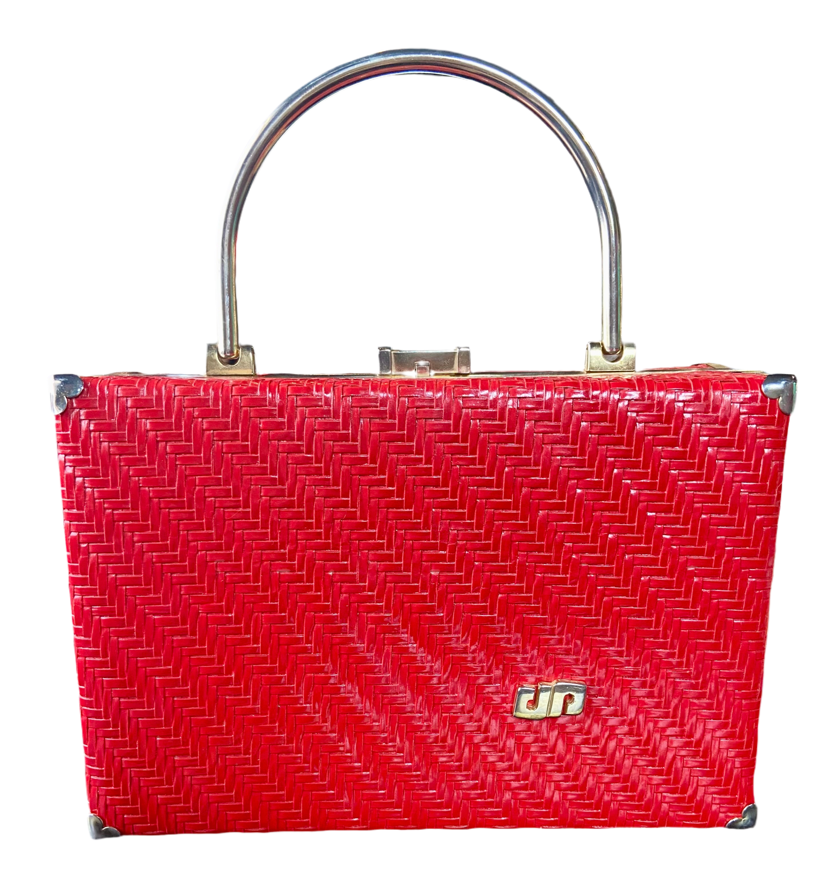 Vintage 60s/70s Varnished Red Wicker Bag// Box-style Handbag / Mid Century