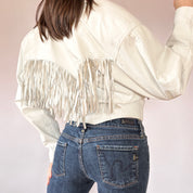 80s White Leather Fringe Jacket (M)