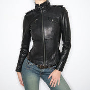 Y2K Sexy Black Italian Leather Moto Jacket (S/M)
