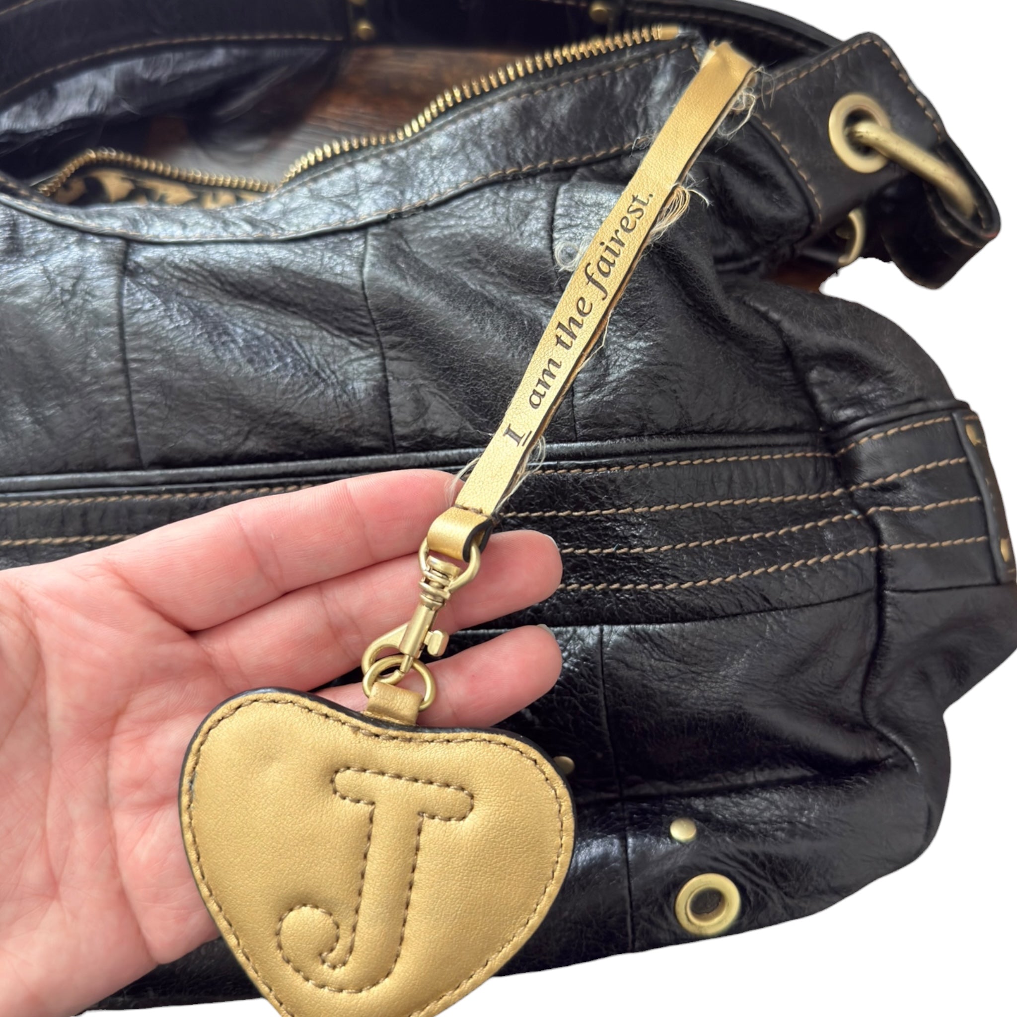 Vintage black cowhide leather Juicy Couture shoulder bag 08’