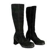 90s Black Suede Knee High Boots (8)