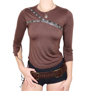 Y2K French Brown Asymmetrical Top (S/M)