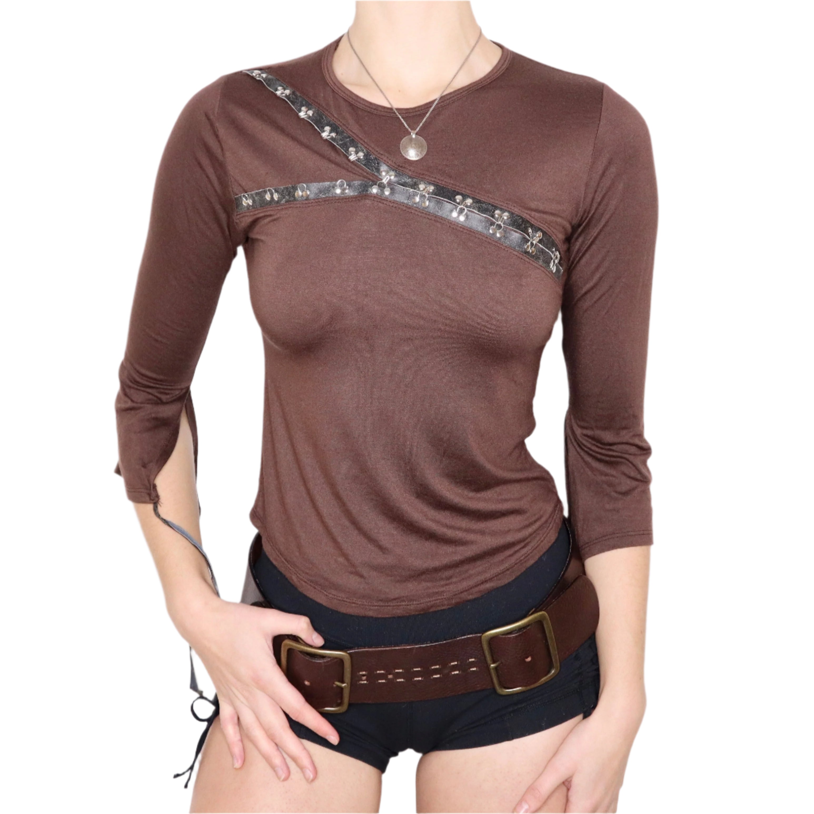 Y2K French Brown Asymmetrical Top (S/M)