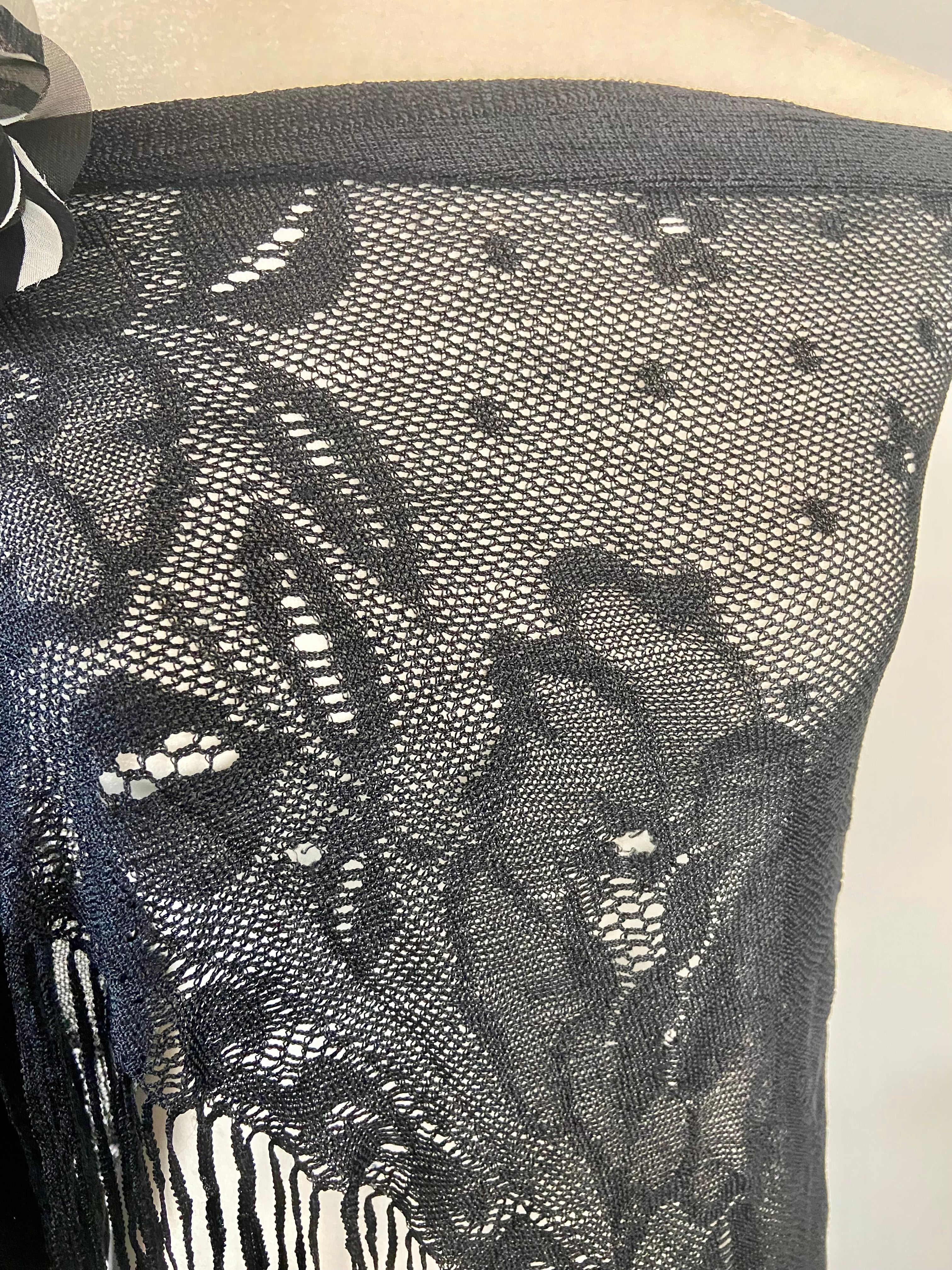 Black Lace triangle Scarf with flower accessories