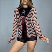 Chevron Crochet Tie Front Cardigan (M)