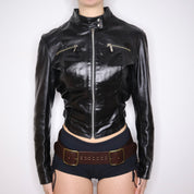 Y2K Italian Black Leather Moto Jacket (S/M)